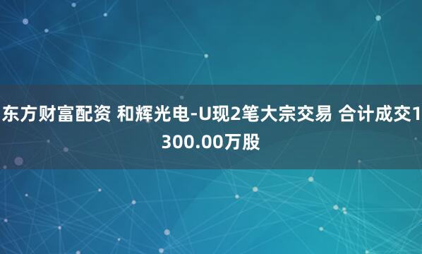 东方财富配资 和辉光电-U现2笔大宗交易 合计成交1300.00万股